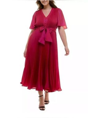 NWT TAYLOR plus size Belted Midi dress in color-Liverpool…Retails $158